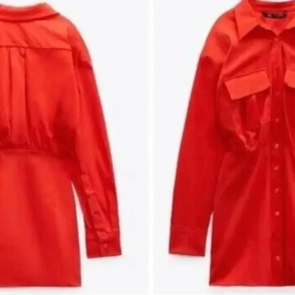 NWT ZARA SS21 POPLIN SHIRT DRESS RED 7385/331 - Picture 3 of 8